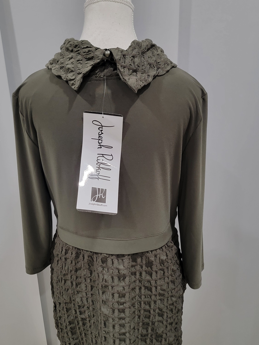Joseph Ribkoff Olive Green Midi Dress with Textured Skirt - Picture 8 of 10